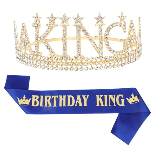 Amariver Birthday King Crown and Sash for Men Birthday Decorations Gold King Crown King Tiaras for Birthday Party Men’s Decoration for Birthday Party Anniversary and Photography Birthday Accessories