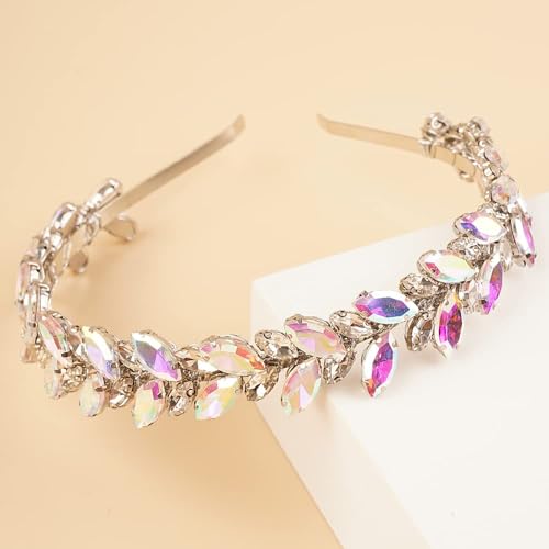 Kercisbeauty Iridescent AB Color Crystal Hair Tiaras Handmade Rhinestones Silver Hiar Crown Jewelry for Women Girls Wedding Bridal Hair Accessories (AB Color)