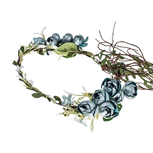 Floral Fall Adjustable Bridal Flower Garland Headband Flower Crown Hair Wreath Halo F-83 (A-Blue Crown)