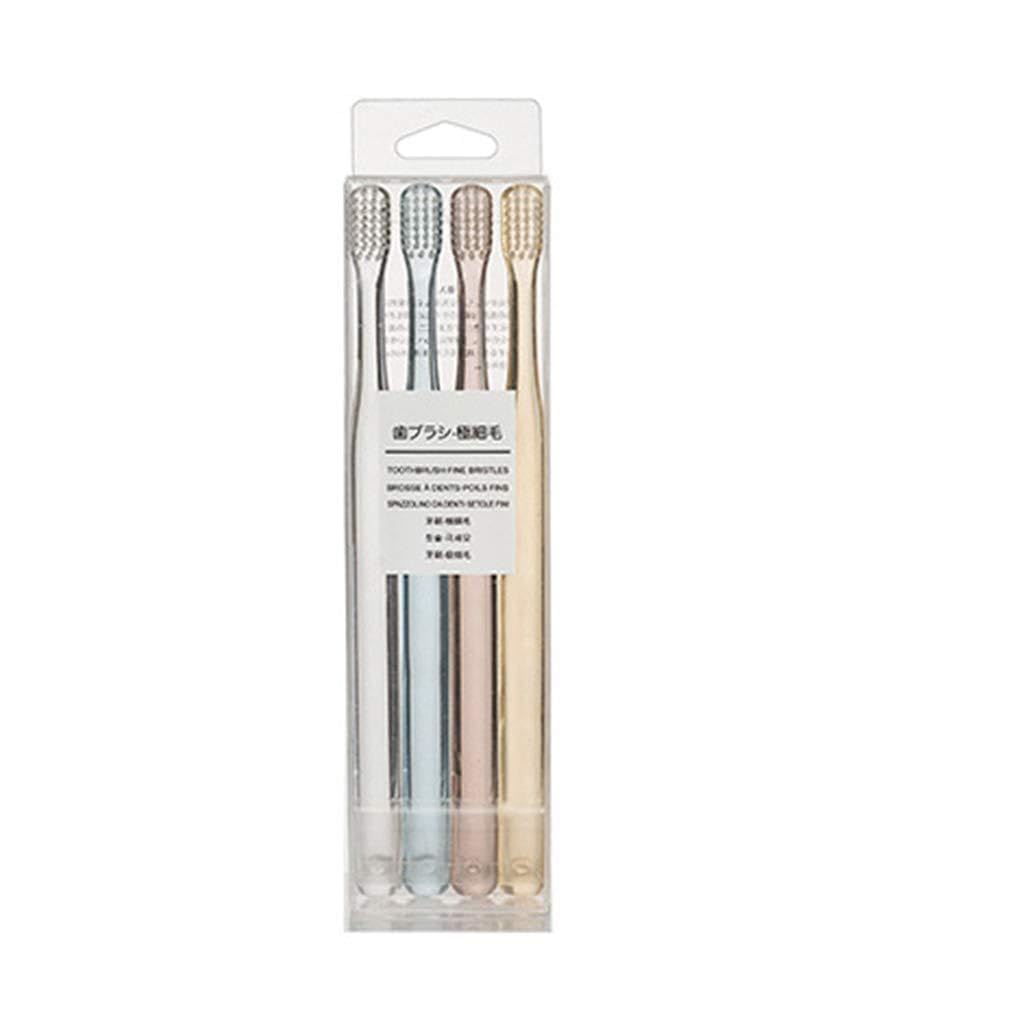 Skiennix Nordic Clear Crystal Handle Toothbrush Set - Soft Bristles, 4 Pieces, Compact Design