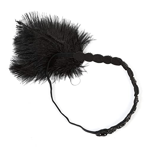 Roaring Art Deco 1920s Headpieces for Women Flapper Headband 20s Gatsby Costume Peacock Hair Accessories 06Black