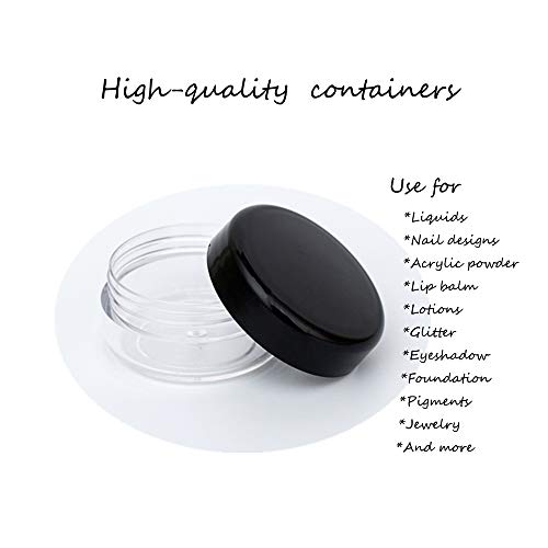 ZEJIA 3 Gram Sample Containers with Lids,75Pack Tiny Sample Jars with Labels, Mini Plastic Cosmetic Containers for Beauty Products, Lip Balms, Lotion, Powder (Black Lids)