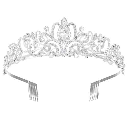 Silver Tiara for Girls, Birthday Gift Tiara Women Crown Princess Fairy Crowns Bride Headband Bridal Queen Wedding Prom Pageant Party Bridal Hair Accessories