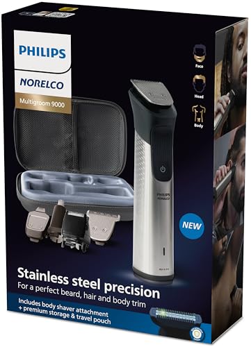 Philips Norelco Multigroom Series 9000-21 Piece Men's Grooming Kit for Beard, Body, face, Nose, Ear Hair Trimmer w/Premium Storage case, MG9510/60