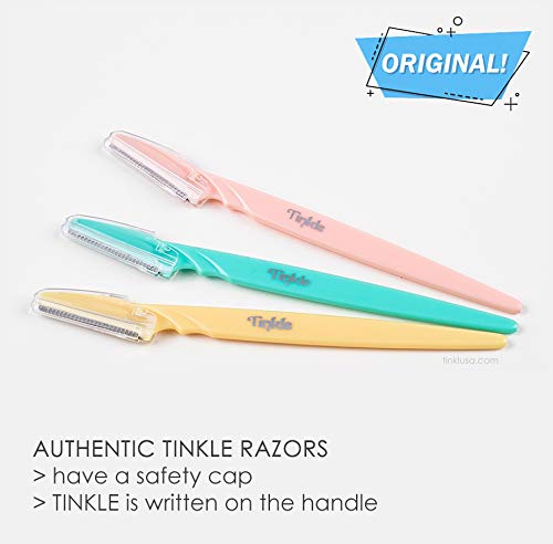Dorco Tinkle Eyebrow Razors | 18 Razors. (6 Packs of 3) | Eyebrow Trimmer & Dermaplaning Tool | Safe & Easy Facial Hair Removal | Stainless Steel Safety Cover | Ideal for Korean Skincare, Easter Gift
