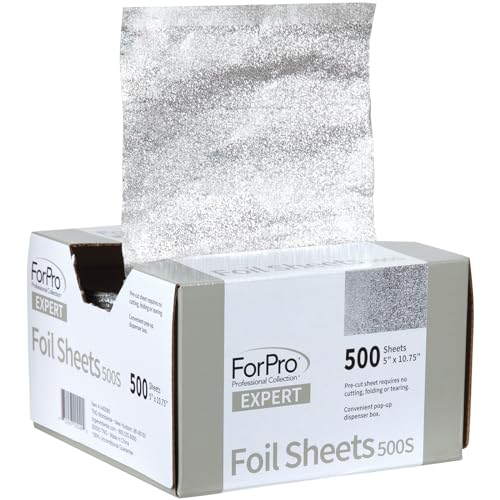 ForPro Professional Collection Expert Embossed Foil Sheets 500S, Aluminum Foil, Pop-Up Foil Dispenser, Hair Foils for Color Application and Highlighting Services, Food Safe, 5"W x 10.75"L, 500-Count