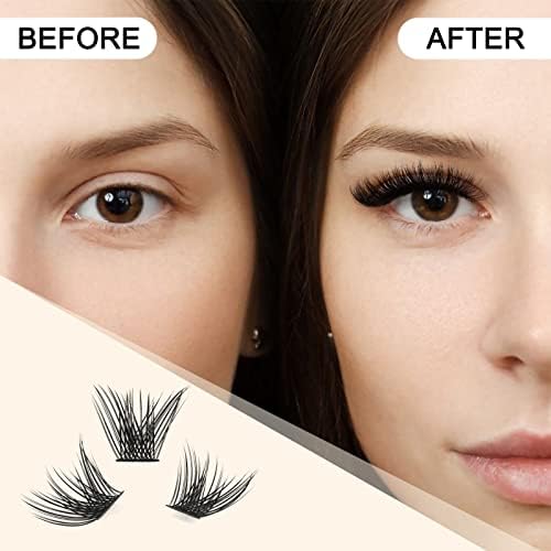 QUEWEL Cluster Lashes 72 Pcs Wide Stem Individual Lashes C/D Curl 12mm Length DIY Eyelash Extension False Eyelashes Fluffy Styles Soft for Personal Makeup Use at Home (Fluffy-D-12)