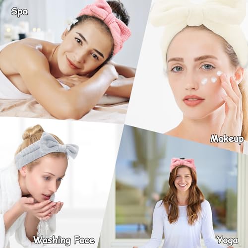 Casoty 9 Pcs Skincare Headbands, Sleepover Party Favors, Bow Hair Band, Soft Coral Fleece Spa Headband, Facial Headband for Face Washing Shower Yoga Spa Party