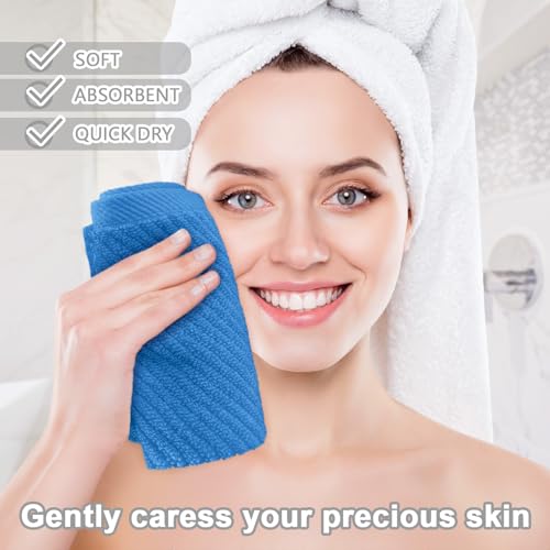 VOOVA & MOVAS Washcloths for Showering, Large 13" x 13" - 100% Cotton | Lightweight | Thick | Quick Dry | Soft | Absorbent, Hand Towels Set of 4, Wash Cloths for Bathroom, Luxury Towel Gift Set, Blue