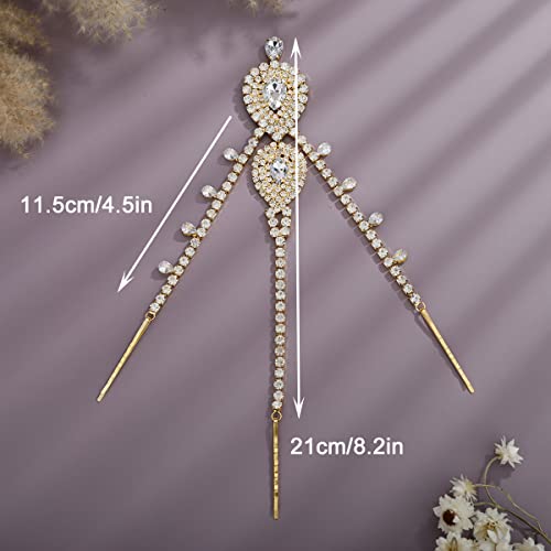 Xerling Bridal Forehead Headpiece for Wedding Zircon Crystal Dangling Tassel Head Chain Clip-on Hair Accessories for Women Boho Hair Piece for Girls (Gold)