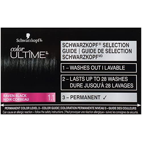 Schwarzkopf Color Ultime 1.1 Raven Black Hair Dye, Permanent Intense Black with Diamond Brilliance, Fade-Resistant, Covers Grays, All Hair Textures