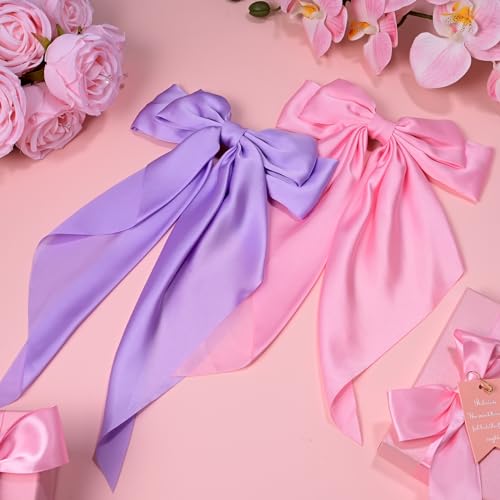 10 Pack Large Hair Bows for Women Girls, Hair Accessories Ribbon Bow Hair Clips Silky Satin Big Hair Bows French Bowknot Hairpin for Long Hair, Curly, Short Hair, Straight