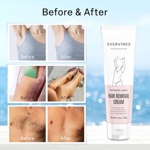 Evervines hair removal cream for women: whole body intimate bikini line face leg underarm area depilatory - home travel use with scraper (4.2oz).