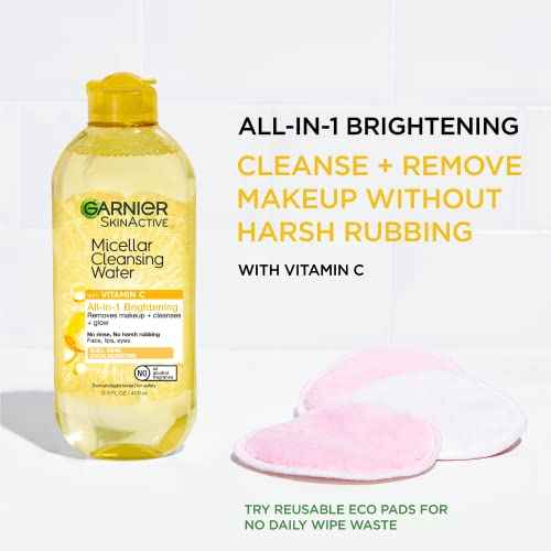 Garnier Micellar Water with Vitamin C, Facial Cleanser & Makeup Remover, Brightening & Hydrating, For All Skin Types, Vegan, Cruelty Free, 13.5 Fl Oz (400mL), 1 Count