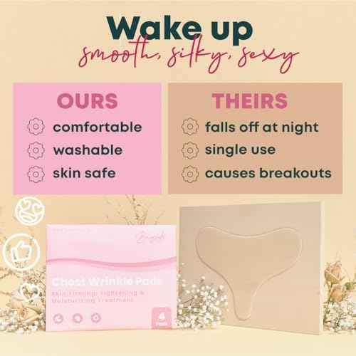 Chest Wrinkle Patches Reusable | Anti-Aging Patches for Fine Lines | Long-Lasting Wrinkle Pads for a Youthful Appearance | Skin-Safe Chest Care Solution | Includes 4 Durable Pads for a Smooth Look 4ct