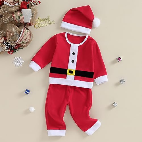 Emmababy Santa Costume Infant Baby Boy Velvet Outfit Toddler Girls Christmas Outfit Button Down Plush Jacket Coat Pants Hat(Christmas Outfits,6-12 Months)