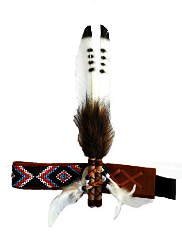 Adult Feather Headband | Native American Indian Inspired | Fun Costume Accessory | Headdress (B/W Beaded)