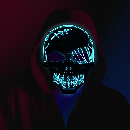 Naisidas Halloween Mask LED Scary Skull Mask, Halloween Light up Mask Decoration for Halloween Festival, Scary Party,Costume Cosplay with 3 Light Modes(Ice Blue)