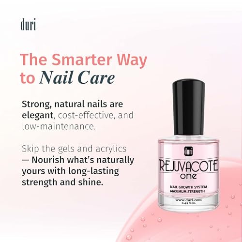 Duri Rejuvacote 1 Original Maximum Strength Nail Growth System Base and Top Coat - Nail Hardener Repair Chipping Strengthen Breaking and Brittle Treatment, by Duri Cosmetics (Pack of 1)
