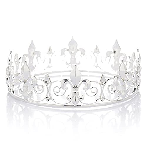 Royal Full King Crown Metal Crowns And Tiaras For Men Cosplay Prom Party Decorations Crown Headpieces Accessories (Silver)