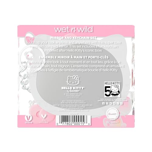 wet n wild Hello Kitty Collection, Mirror & Pink Bow Keychain Duo, Comfort-Grip Handle, Versatile & Portable Hand Mirror