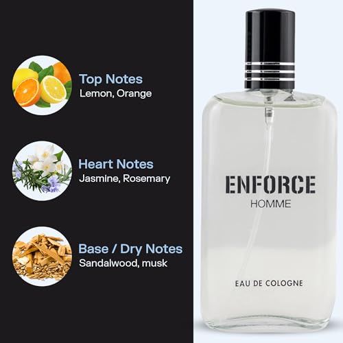 PB ParfumsBelcam Enforce Homme Eau de Toilette Spray for Men – Long-Lasting Woody Sandalwood Fragrance with Citrus & Musk, Masculine Cologne, Affordable Luxury, Daily Signature Scent - 3.4 Fl Oz