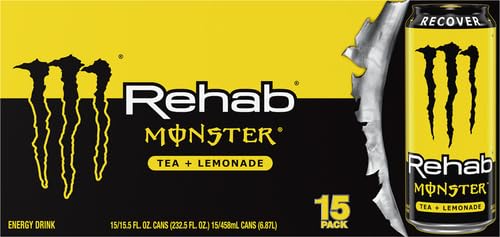Monster Rehab Tea - Lemonade Energy Drink, 15.5 Ounce Cans | Refreshing Energy Iced Tea, Pack of 15