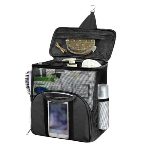 2024 Portable Shower Caddy Tote Bag, Large Capacity Shower Caddy Tote Bag, Quick Dry Mesh Hanging Toiletry Bag, Separate Compartment, Hanging Toiletry Bath Bag for Student, Gym, Camp, Travel (Black)