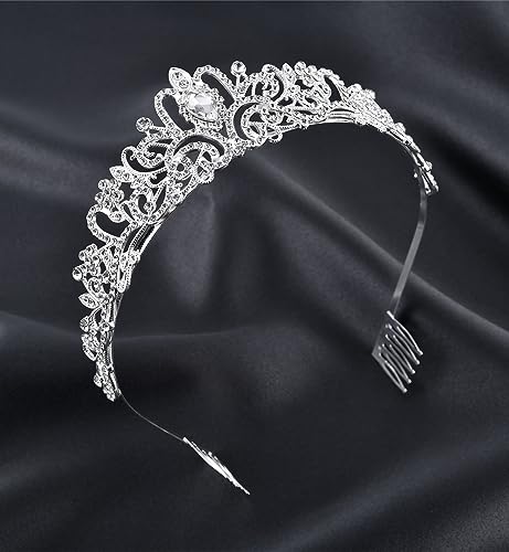 Sparkling Crystal Princess Tiara for Women Crown Queen Fashion Headband for Wedding Birthday Bride Bridal Prom Party Valentines Mothers Day Gifts Silver