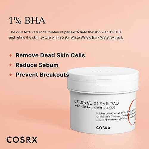 COSRX BHA Toner Pads, 70 Sheets, Exfoliating Pads for Dead Skin & Blackheads, Minimize Pores, Prevent Breakouts, Improve Skin Texture, Korean Skin Care