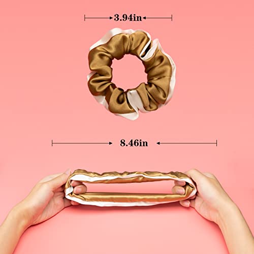 Silmer Silk Scrunchies Silk Hair Ties 100% Mulberry 5 Pack(Caramel,Dark Grey,Champagne Gold,Navy Blue,Black)