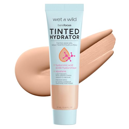 wet n wild Bare Focus Tinted Hydrator Tinted Skin Veil, Lightweight Buildable Coverage with Hyaluronic Acid & Vegan Squalane, Semi-Matte Finish, Cruelty-Free - Deep