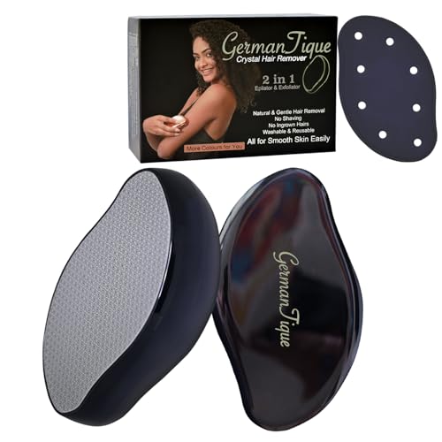 Germantique Crystal Hair Eraser,Natural Crystal Hair Remover,Reusable Painless Nano Glass Hair Removal Device Without Shaver,Gentle Crystal Epilator and Exfoliator for Soft Silky Skin(Black)