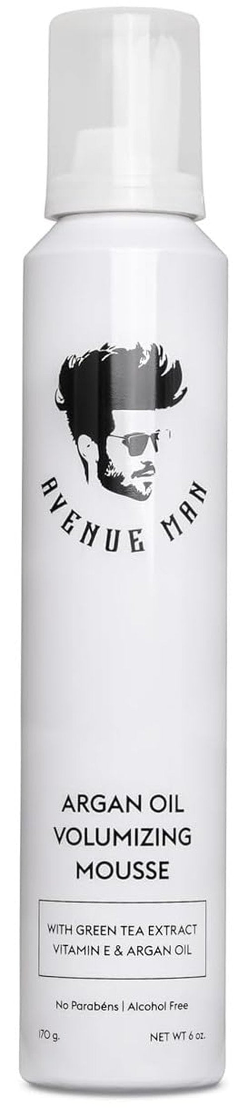 Avenue Man Argan Oil Mousse - for Fine & Normal Hair - Thickening & Volumizing Mousse for Men - Strong Hold, Frizz Control & Humidity Resistance - Herbal-Infused Mens Hair Foam - (6.0 oz)
