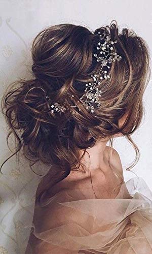 Denifery Bridal Hair Vine Wedding Head Piece (Gold, Extra Long Pearl and Crystal Beads, Headband, Women, 1 Count, 1 Piece, 0.07 pounds, Gold Color, Adult Occasion, Wire Material, Hair Styling)