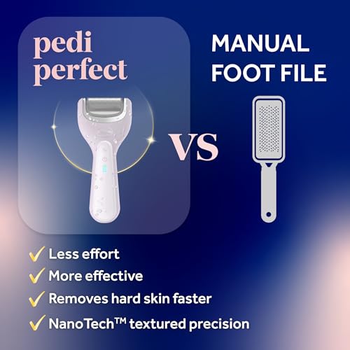 Dr. Scholl's Pedi Perfect Electric Foot Callus Remover, Waterproof, Rechargeable with x2 Roller Heads, Removes Hard Skin for Soft Beautiful Feet, 90 Minute Run Time, Dust Catcher, Pedicure Tools