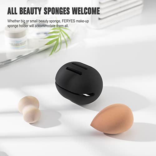 FERYES 2 PCS Makeup Sponge Holder – Shatterproof Eco-Friendly Silicone Beauty Make Up Blender Case for Travel - Black