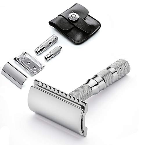Merkur 933C Travel Double Edge Safety Razor - Compact Design with Leather Case, Chrome Finish