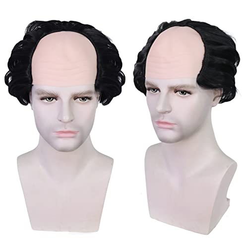 HUNIGIR Bald Black Wig Short Fluffy Wig Bald Head Black Wig Heat Resistant Synthetic Halloween Party Cosplay Costume Wig (Black)