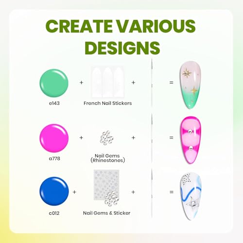 Beetles Gel Liner Nail Art Polish Set 50 Colors Reflective Gold Glitter Green Pink Red Blue Silver Gel Nail Polish Soak Off UV Built Thin Brush in Bottle Nails Design Rainbow Gift for Women