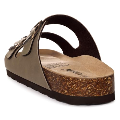 Litfun Unisex Cork Footbed Sandal Summer Slip On Slide Sandals with Adjustable Buckle for Women Men, Brown (13.5-14 Women/12-12.5 Men)