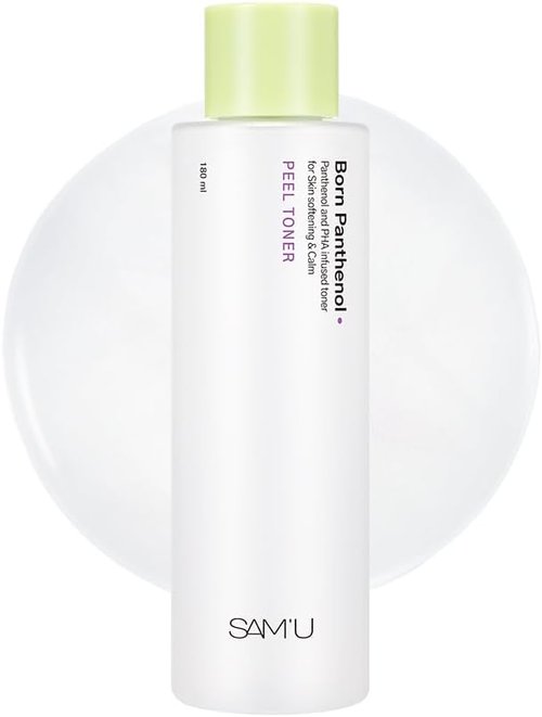 SAM'U Born Panthenol Peel Toner - Instant Hydration with 7 Hyaluronic Acids & Ceramide | Gentle Exfoliating PHA Toner for All Skin Types (180ml / 6.08 fl oz)