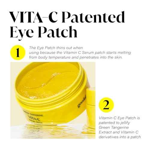 GOODAL Green Tangerine Vitamin C Eye Patches 60 Sheets ? Hydrating Gel Under Eye Masks for Tired Puffy Eyes, Korean Skincare, Glass Skin Look, Daily Self Care Essentials