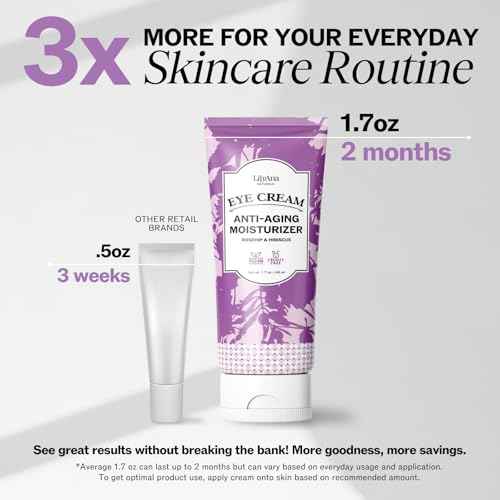 LilyAna Naturals Eye Cream for Dark Circles and Puffiness, Anti Aging Under Eye Cream for Wrinkles and Bags helps Improve Dryness; for Sensitive Skin (Bottle, 1.0 Ounce (Pack of 1))