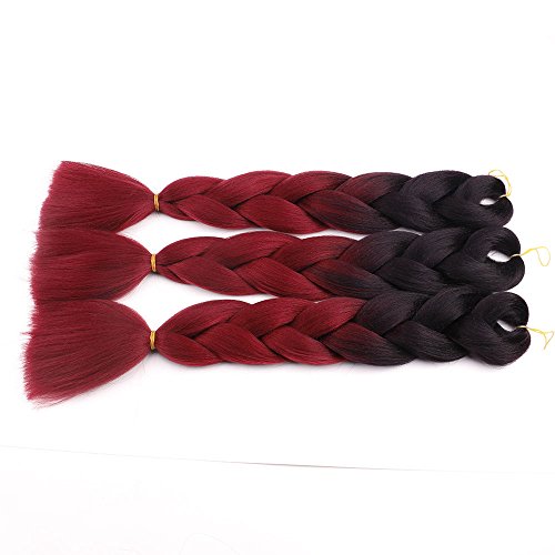 3Pcs/Lot Ombre Braiding Hair Extensions 24" 100g/pcs Yaki Braiding Hair Synthetic Jumbo Braids Hair Extensions (Black and Bug)