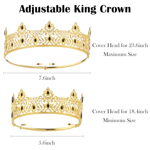 TOBATOBA King Crowns for Men, Antique Gold Prom King Crown Medieval Crown Royal Crown Medieval Renaissance Costume Men Prince Crown Birthday Crown Boy Hair Accessories for Halloween Costume Cosplay