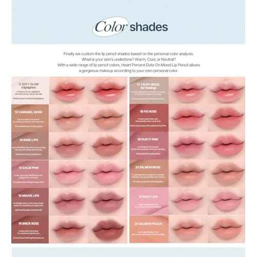 Heart Percent Dote On Mood Lip Liner Pencil, Long-Lasting Creamy Lip Crayon Smooth Lipliner Retractable Lipstick Overlip Line Color 0.8g, #20. Salmon Beige