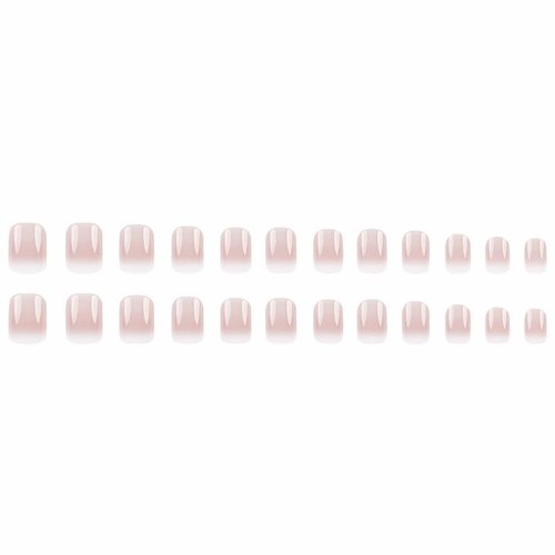 Short Square Press on Nails French Fake Nails Ombre Acrylic Nails Press on Full Cover Glossy False Nails Artificial Stick on Nail for Women Manicure Decoration 24PCS
