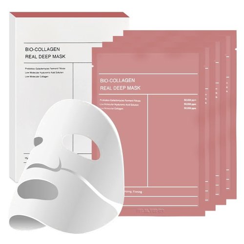 Bio-Collagen Deep Face Mask - Korean Hydrogel Overnight Hydration | Firming & Pore Minimizing | 4 Pack for Radiant Skin