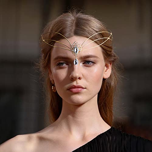 CoTeeZa Medieval Celtic Fairy Circlet Vintage Viking Crown Gold Wedding Headband Handmade Crystal Headpiece Elf Princess Tiara Women Flower Costume Hair Accessory Wreath for Queen King Prom Cosplay